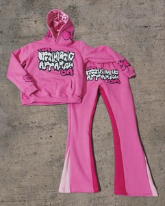 Conjunto de chándal de forro polar de dos piezas transpirable 3D personalizado para invierno, de algodón extragrande, con joggers acampanados - Product Image 5