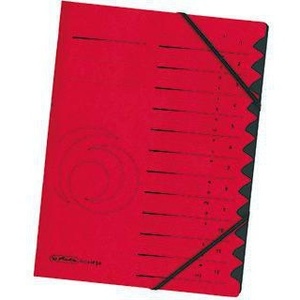 Herlitz Quality <b>A4</b> <b>File</b> <b>Folder</b> 12 Compartments 355g/m Cardboard Red Cover with Black Compartment Block - Product Image 1