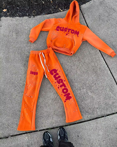 Ensemble de survêtement streetwear personnalisé pour homme grande taille 2025, 2 pièces, pantalon de survêtement évasé en coton, sweat-shirt, pantalon de survêtement délavé à l'acide, sweat-shirt délavé à l'acide - Product Image 5