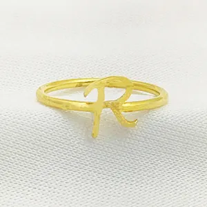 925 Sterling Silver Tiny R Letter Rings Gold Vermeil Initial Alphabet Rings Fashion Jewelry Rings Accessories Wholesale Supplier