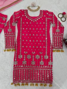 Conjunto de Salwar Elegante y de Lujo, Estilo Étnico Bollywood, Top, Palazzo y Dupatta, Hecho de Georgette, Ropa India Pakistaní - Product Image 5