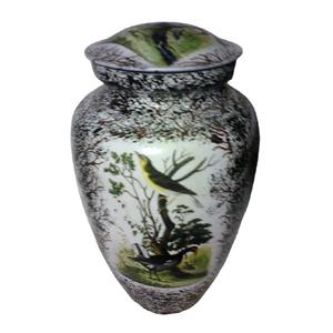 Urnes funéraires pour adultes en laiton de haute qualité avec autocollant d'oiseau et urnes funéraires en métal fini de couleur blanche pour les cendres humaines - Product Image 1