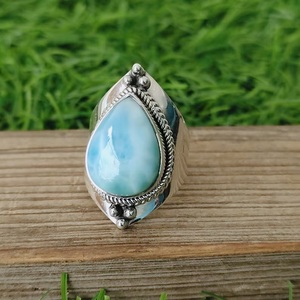 แหวนพลอย Larimar สำหรับผู้หญิง925เงินสเตอร์ลิงทำด้วยมือสไตล์โบฮีเมียนแหวนหินสีฟ้าเครื่องประดับช่างฝีมือหรูหรา - Product Image 2