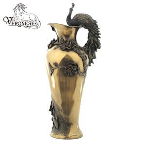 Vase VERONESE DESIGN PRUNUS & PEACOCK en polyrésine et bronze coulé à froid, Art déco, peint à la main, décoration d'intérieur de luxe, figurine - Product Image 3