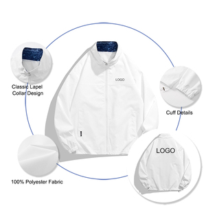 <b>Men's</b> Spring Outdoors White <b>Blouson</b> <b>Jacket</b> with Custom Logo Zipper Closure Finished Polyester Windproof Casual Collared - Product Image 2