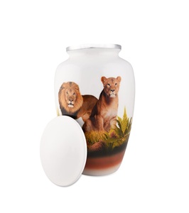 Urnas de cremación Lion & Lioness para cenizas humanas-Decorativas, urnas para cenizas humanas femeninas y masculinas, urnas para cenizas grandes blancas - Product Image 1