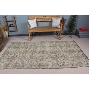 Vintage Turkish Rug, 4.5x8.1 ft Rug, <b>Brown</b> Gray Southwestern <b>Wool</b> Rug - Product Image 2