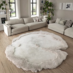 Alfombra abstracta redonda moderna con mechones de alta calidad, alfombra Beige con borde orgánico, alfombra con textura de lujo para sala de estar y dormitorio - Product Image 1