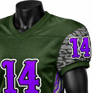 Jersey de Fútbol Americano Personalizado Unisex con Cuello en V, Malla Transpirable, Sublimación, Uniforme de Equipo, Pantalones Cortos Estampados con Camuflaje Morado, Número OEM - Product Image 5