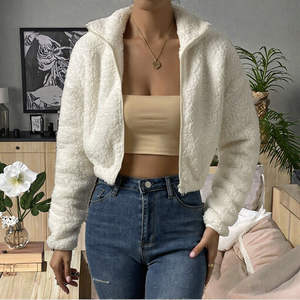 Women's Autumn Winter Casual Terry <b>Sweatshirt</b> <b>White</b> Short Zip with Long Sleeves Front Soft Warm Breathable Design - Product Image 6