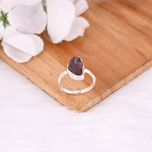 Solide 925 Sterling Silver Grenat Brut Gemstone Fine Ring Minimalist Jewelry Birthday Gift Handmade Jewelry Mom Gifts - Product Image 4