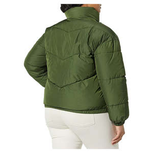 Coupe décontractée grande taille femmes recadrée bulle doudoune veste peau de mouton garniture toile fermeture à glissière-confortable doux matelassé - Product Image 4