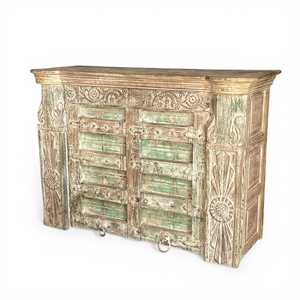 Buffet rustique moderne et traditionnel fait main en bois de manguier et métal, meuble de salle à manger pour usage domestique ou bar - Product Image 1