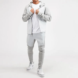 Ensemble de survêtement deux pièces en molleton technique polyester avec logo personnalisé, fermeture éclair intégrale, sweat à capuche et pantalon de jogging – Vente chaude - Product Image 2