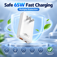 65W GaN Ultra Slim PD Schnellladegerät 1C Typ-C Netzteil Adapter Faltbarer US-Stecker für Handy Laptop