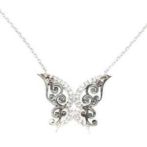 Collier papillon en argent sterling 925 avec technologie d'incrustation de pierres blanches serties clos - Product Image 4