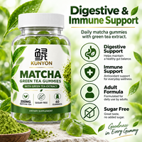 Gummies au thé vert matcha KUNYON sans sucre, complément alimentaire pour la digestion et le soutien immunitaire, 60 gummies, OEM ODM