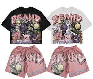 Vente en gros Ensemble deux pièces t-shirt et short graphiques avec logo sérigraphié personnalisé Ensemble chemise et short d'été 2 pièces Survêtement pour hommes - Product Image 2