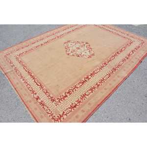 Vintage Turkish 6ft X 9ft Large Area <b>Rug</b> Beige Red Patchwork Design Made Wool <b>Faux</b> Rabbit <b>Fur</b> Latex for Hallway Room Decor - Product Image 2