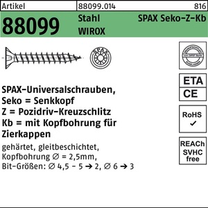 Tornillos para aglomerado R 88099 Seko PZ 4.5x70/59-Z Sta. WIROX 500 Unidades SPAX - Product Image 1