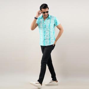 Chemise Décontractée Homme Bleu Aqua Tie & Dye Coupe Régulière En Coton - Product Image 2