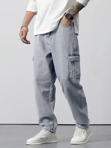 Pantalones vaqueros clásicos Cargo de pierna recta para hombre, Vaqueros duraderos de ajuste relajado con bolsillos funcionales, perfectos para uso informal y al aire libre - Product Image 2