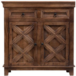 Mesa auxiliar de madera maciza bohemia de diseño floral tallado a mano moderno con cajón y puerta para almacenamiento de dormitorio o sala de estar - Product Image 3