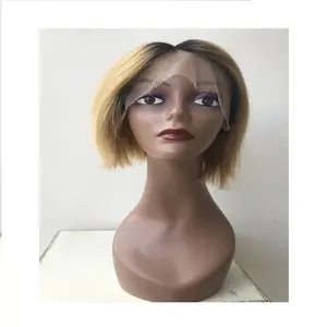 Wig Potongan Pixie Pendek Gaya Lurus Sorot Rambut Manusia Brasil 1b/27 Warna Wig Pixie Depan Renda Transparan untuk Wanita Kulit Hitam