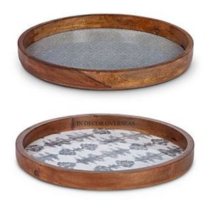 Poignée de créateur unique en métal robuste fini antique en cuivre pour plateau de service en bois de mangue de forme ronde du fournisseur indien - Product Image 6