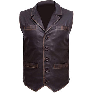 Custom Logo Men Leather Vest Sleeveless Motorcycle Biker <b>Waistcoat</b> Cowhide Lambskin OEM Wholesale Factory Manufacturer Supply - Product Image 5
