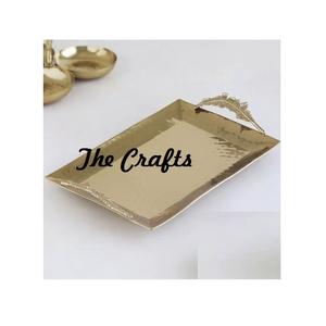 Plateau à café de thé de collations de fruits de conception admirable avec des poignées en forme de feuille plateau de service de Hotelware de couleur d'or en métal - Product Image 2