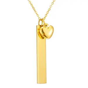 Fashion Wholesale Stainless Steel Blank Bar Necklace Customized Engravable Name Small Gold Necklace Heart Shape Pendant