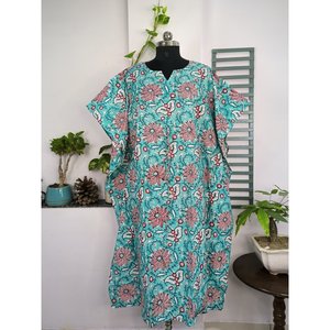 Boho อินเดียมือวาด Kaftan Monte Carlo Bloom ผ้าฝ้ายน้ำหนักเบาระบายอากาศคลุมชุดว่ายน้ำ - Product Image 3