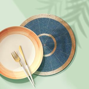 Salvamanteles con Cuentas Azules y Doradas |   Mantel Redondo Hecho a Mano para Mesa de Comedor, para Bodas, Fiestas de Navidad |   Juegos de Decoración de Mesa para Banquetes y Hogar - Product Image 4