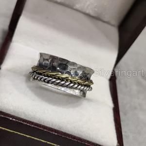 Anillo de meditación con banda giratoria con cuentas, anillo de pulgar de Plata de Ley 925 para mujer, joyería hecha a mano, anillo giratorio Unisex de Yoga de Navidad - Product Image 3