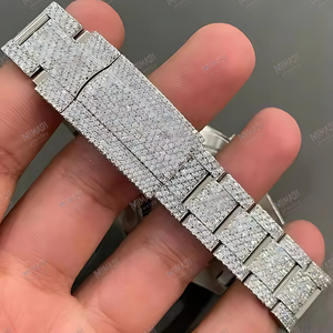 Customizable Sier <b>White</b> Tone Rod Fly Iced Moissanite Diamond Quartz <b>Watch</b> Silicone Hip Hop Style Automatic Movement Business - Product Image 1