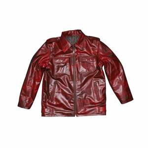 Chaqueta de cuero rojo para hombre con cremallera frontal y bolsillos con solapa - Product Image 5