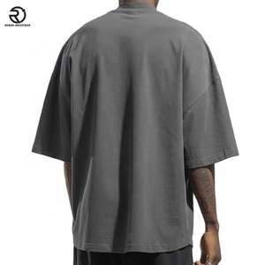 Personalizada de alta calidad de media manga de algodón gris de gran tamaño de cuello redondo Camiseta de los hombres de peso pesado camiseta - Product Image 5