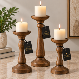 Ensemble de 3 porte-bougies en bois faits à la main de luxe, support décoratif pour bougies ALABANZA ENTERPRISES pour la maison, la décoration de table de mariage - Product Image 2