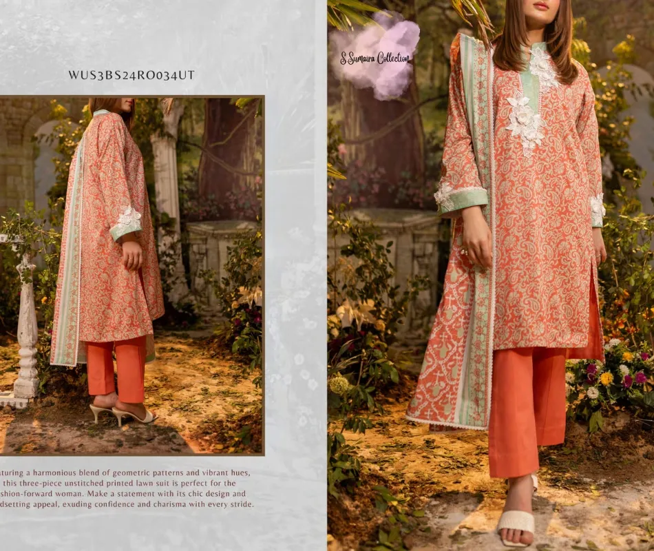 SSUMAIRA COLLECTION Salitex INAYA Printed Lawn 2024 3 Pc Stitched Ladies Suits Shirt Dupatta & Dyed Cambric Trouser 24 suits set