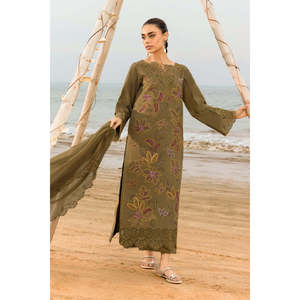 Ensemble 3 pièces Rang Rasiya bohème en mousseline brodée avec chemise, dupatta et pantalon en tissu Khaddi brodé pour le printemps/été - BIC-4514 - Product Image 3