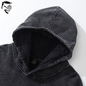 Boxy Oversized Acid Washed Men's Thermal Winter Hoodie 100% Cotton Custom Made Heavyweight French Terry Impresión digital - Product Image 4