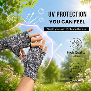 Gants de protection solaire sans doigts pour femmes, extensibles, respirants, pour la conduite et le jardinage en extérieur, avec motif cachemire - Product Image 4