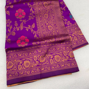 Vêtements de fête de mariage de luxe Créateur de mode Vêtements indiens et pakistanais Pur Banarasi Cuivre Zari Tissage Saree en soie douce - Product Image 1