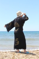 Caftan turc 100% coton teinture naturelle longue robe de chambre noire pour la maison, l'hôtel, le spa, la plage, imprimé pierre, grande taille, idéal pour les voyages