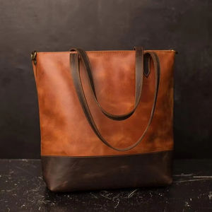 Bolso de mano con cierre de cremallera elegante para mujer, bolso de hombro de piel de vaca impermeable de cuero de grano completo 100% - Product Image 1