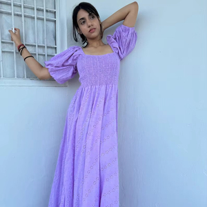 Femmes filles pur coton Maxi robe indien bloc imprimé décontracté été soirée à la mode nouvelle vente en gros longue robe mi-longue - Product Image 1