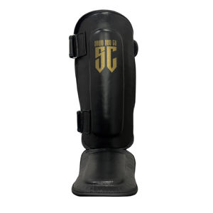 Protège-tibias professionnels en cuir PU noir, protège-pieds pour le kickboxing, la boxe thaïlandaise - Product Image 2