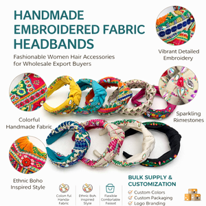 Handmade Embroidered Chiffon Smart Casual Headbands with Mirror Work Rhinestones for Women Fashion <b>Hair</b> <b>Accessories</b> Wholesale - Product Image 6