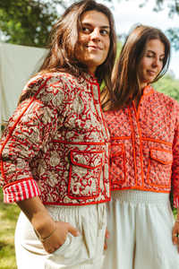 แจ็คเก็ตผ้าฝ้ายแท้สำหรับผู้หญิงเสื้อโค้ทกันหนาวสไตล์โบฮีเมียนทรงกระดุมแบบกลับด้านได้ทำด้วยมือสไตล์โบฮีเมียน - Product Image 3